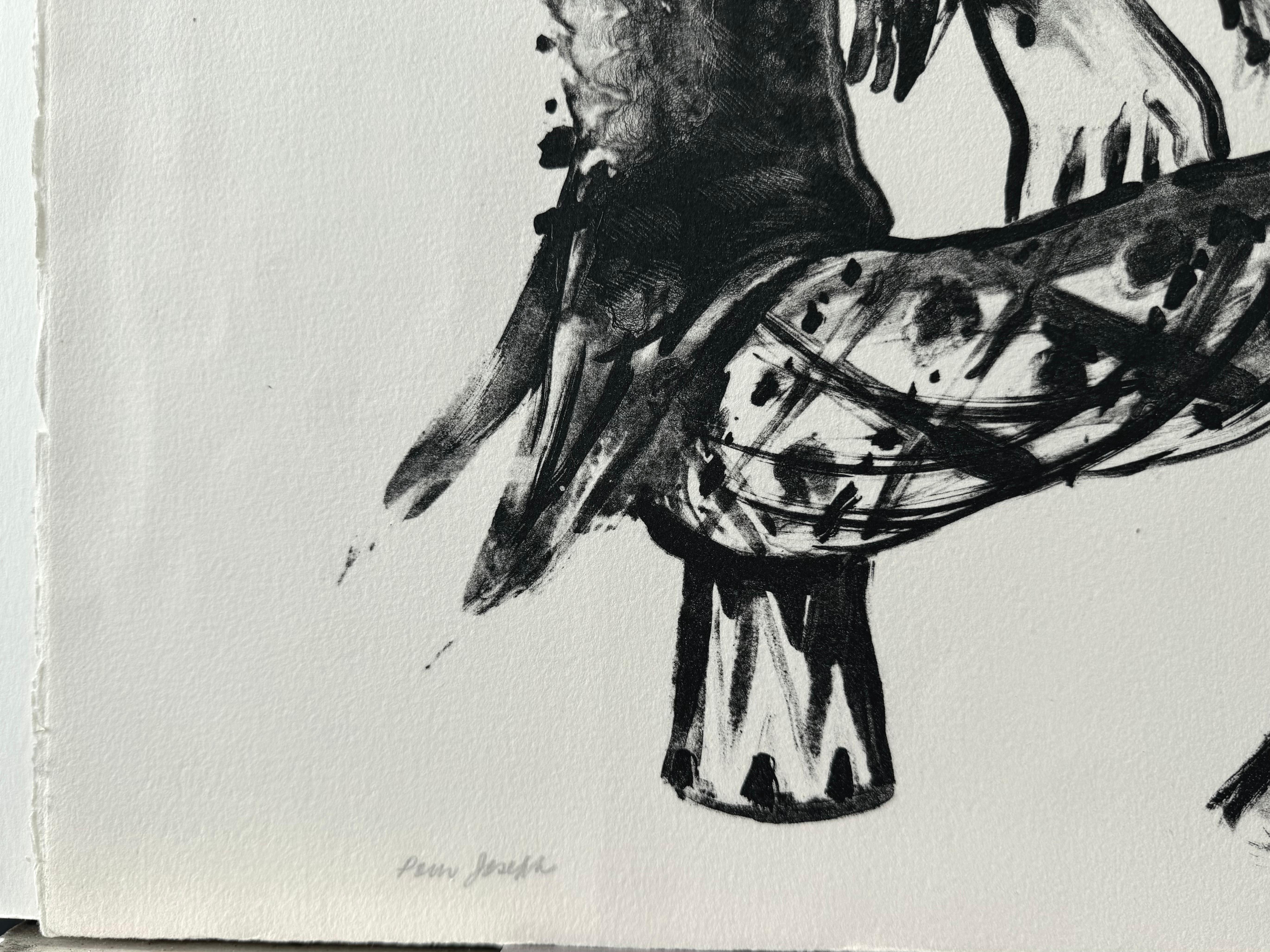 COMÉDIE ITALIENNE Signed Lithograph, Surreal Harlequin and Ballerina, Masquerade For Sale 1