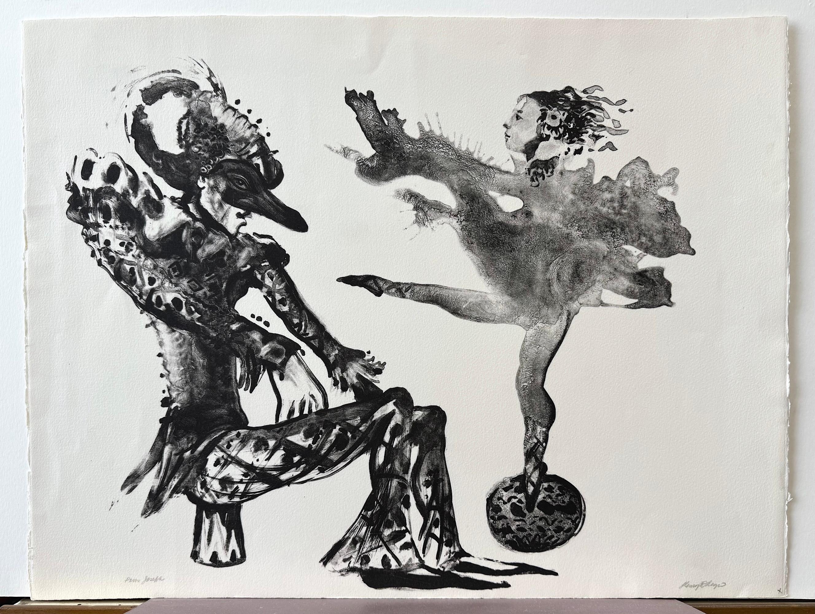 COMÉDIE ITALIENNE Signed Lithograph, Surreal Harlequin and Ballerina, Masquerade For Sale 3