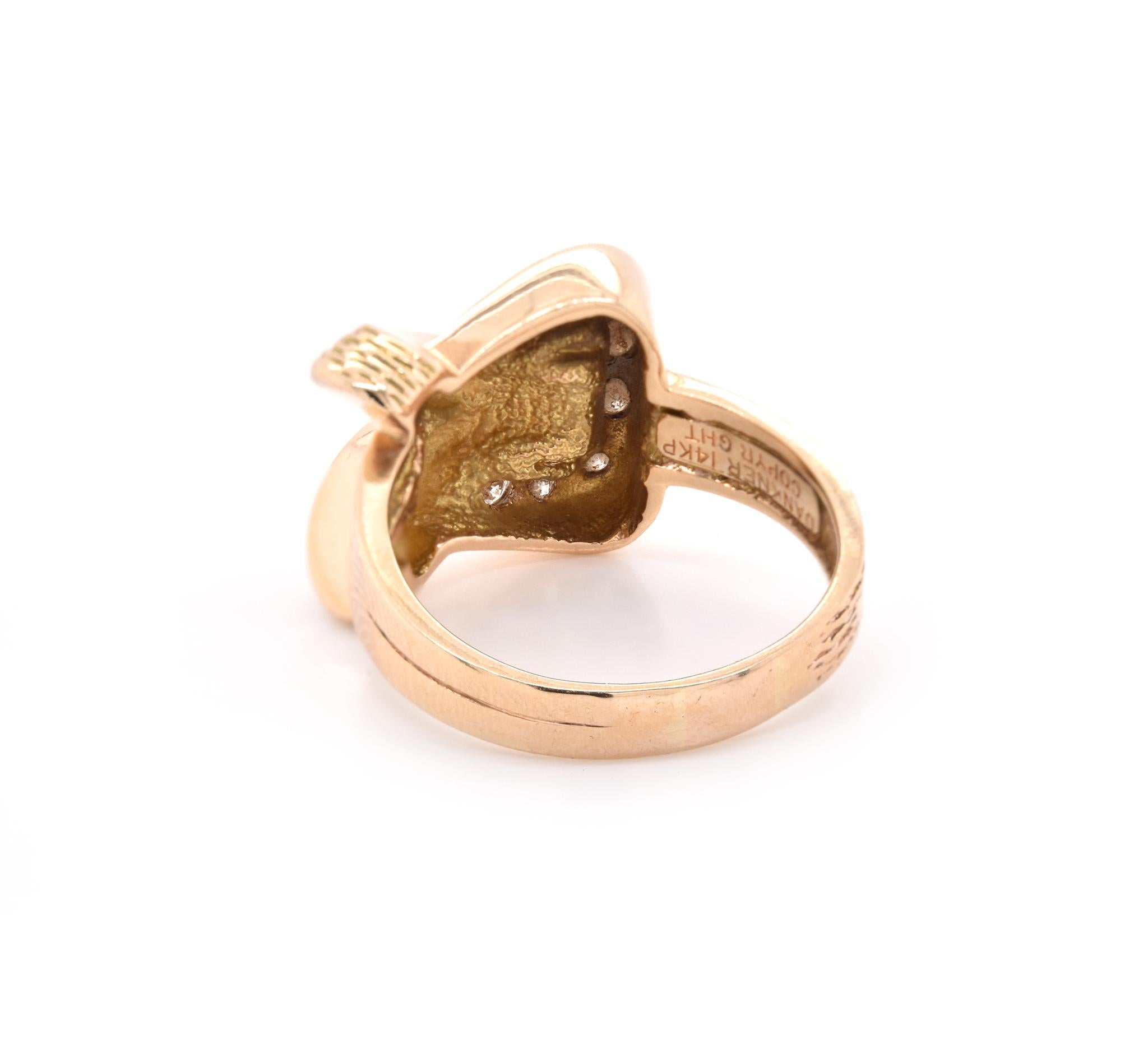 Henry Dankner 14 Karat Yellow Gold Diamond Buckle Ring In Excellent Condition In Scottsdale, AZ