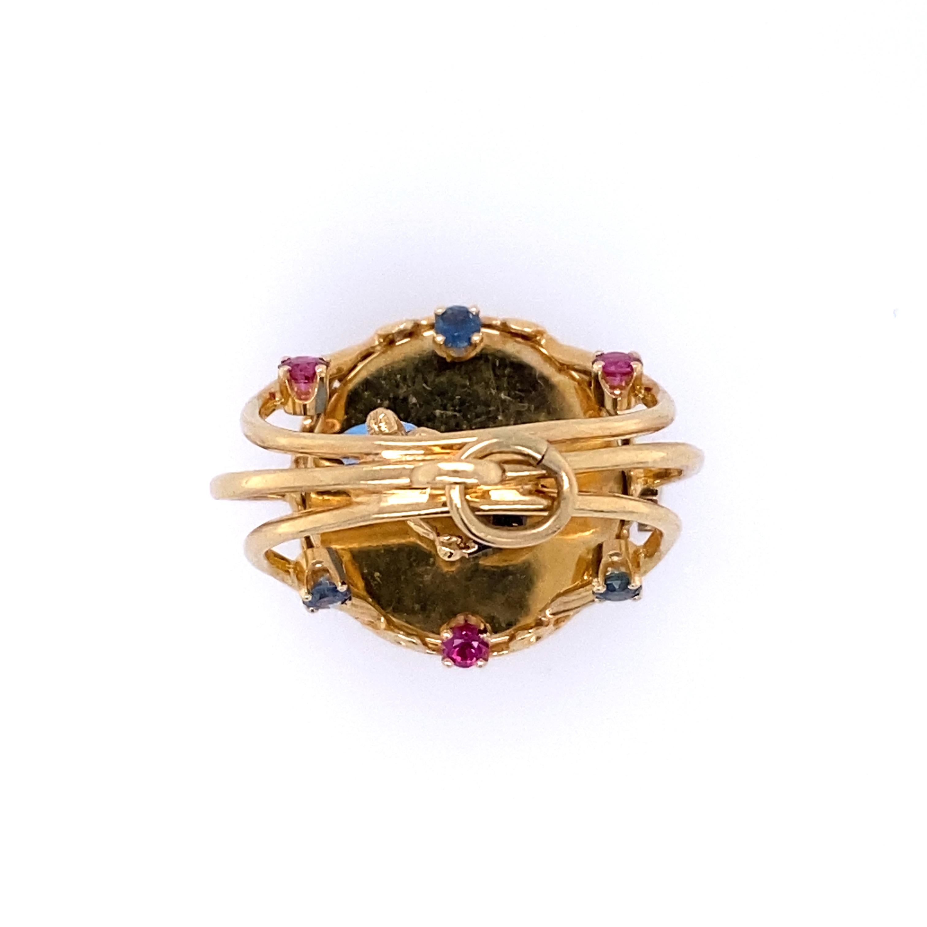 14k yellow gold Henry Dankner 1960's Dancing Couples Charm with enameling and Rubies and Sapphires