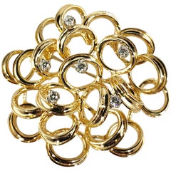 Henry Dankner and Sons Vintage 14 Karat Gold and Round Diamond Modern Brooch