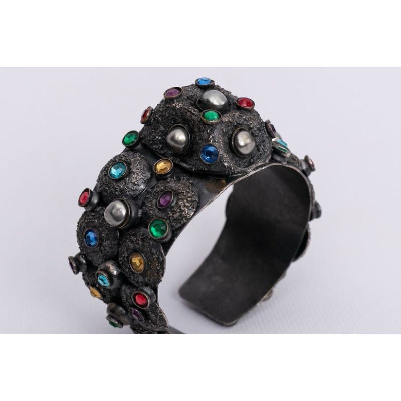 Henry Dark Silvery Metal Cuff Bracelet For Sale 3