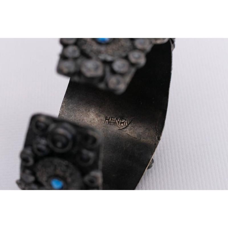 Henry Dark Silvery Metal Cuff Bracelet For Sale 4