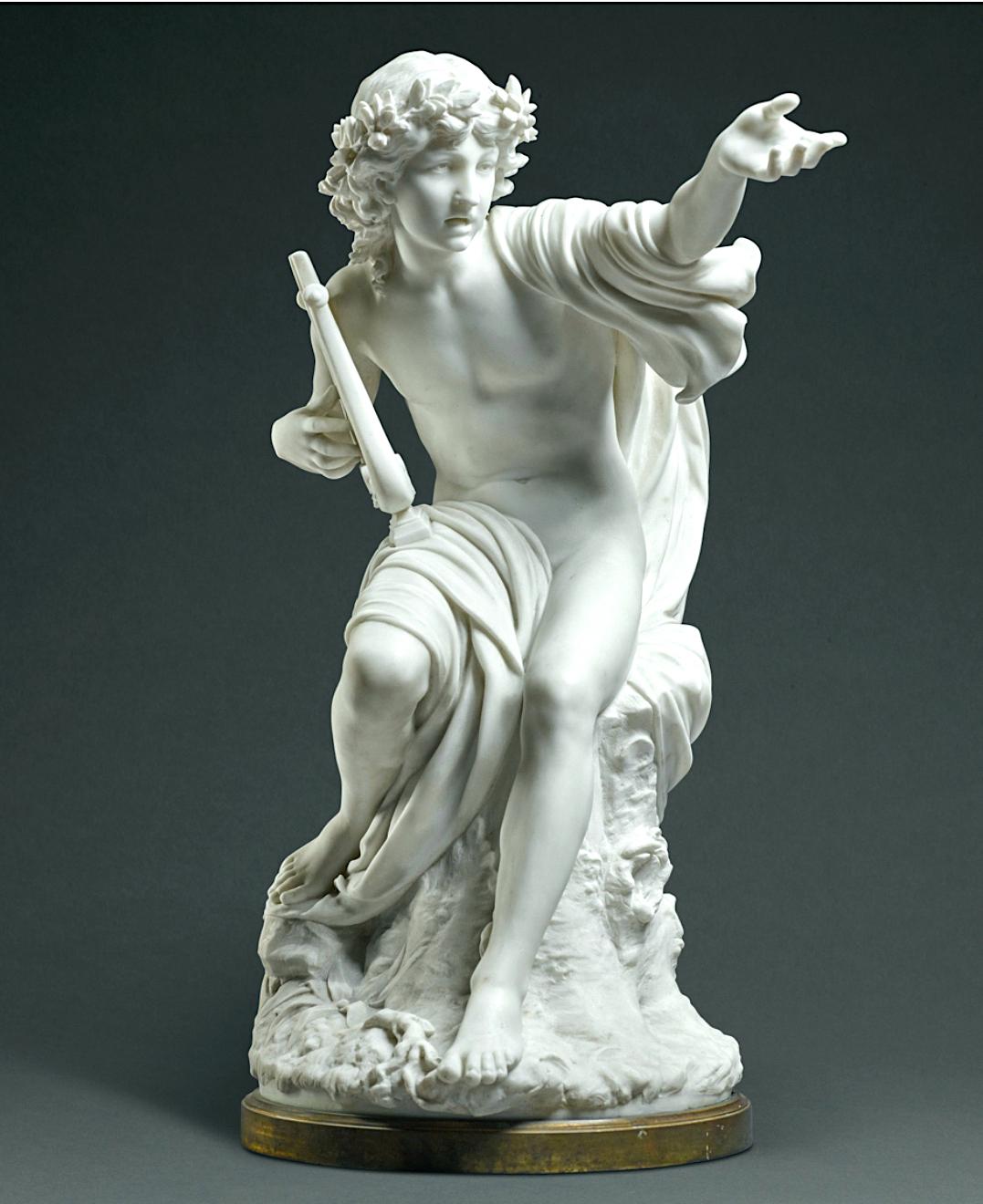 Neoklassizistische Skulptur aus weißem Marmor, ORPHEUS, 19. Jahrhundert  – Sculpture von Henry Dasson 