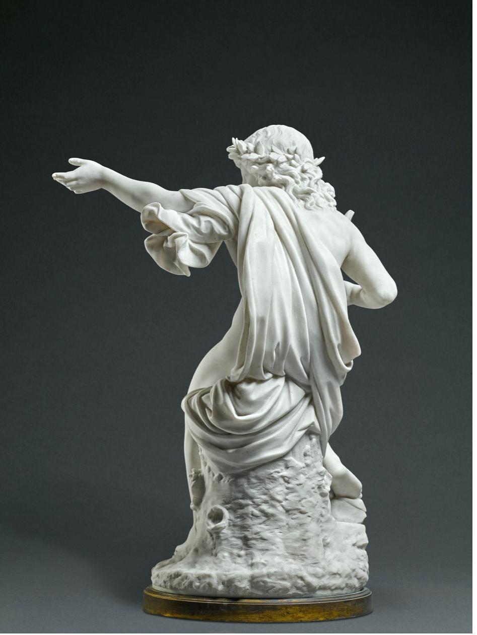 ORPHEUS Neoclassical White Marble Sculpture 19' Century - Black Nude Sculpture by Henry Dasson 