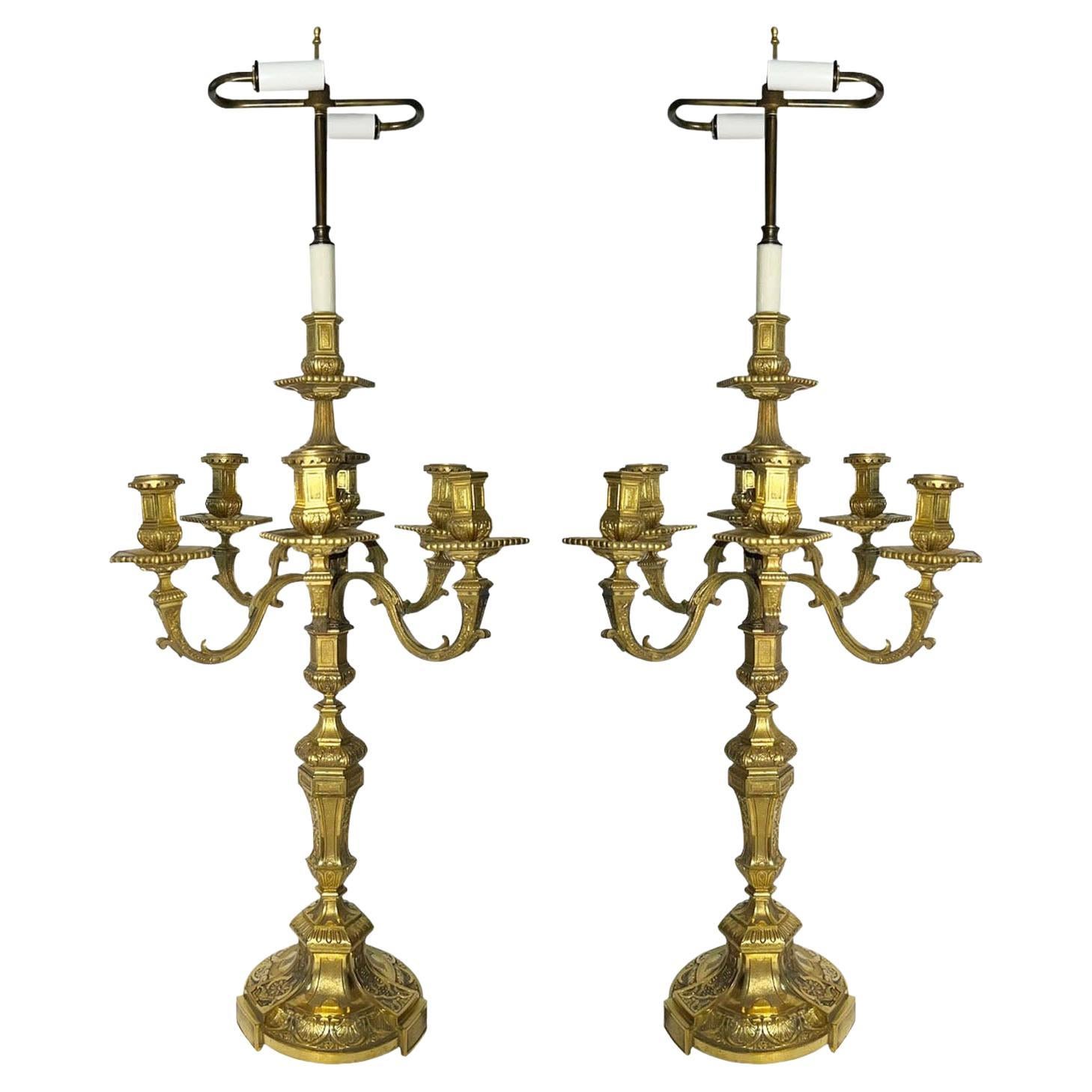 Henry Dasson Candelabras as Lamps  For Sale