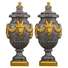 Antique Henry Dasson Egyptian Granite And Bronze Urns
