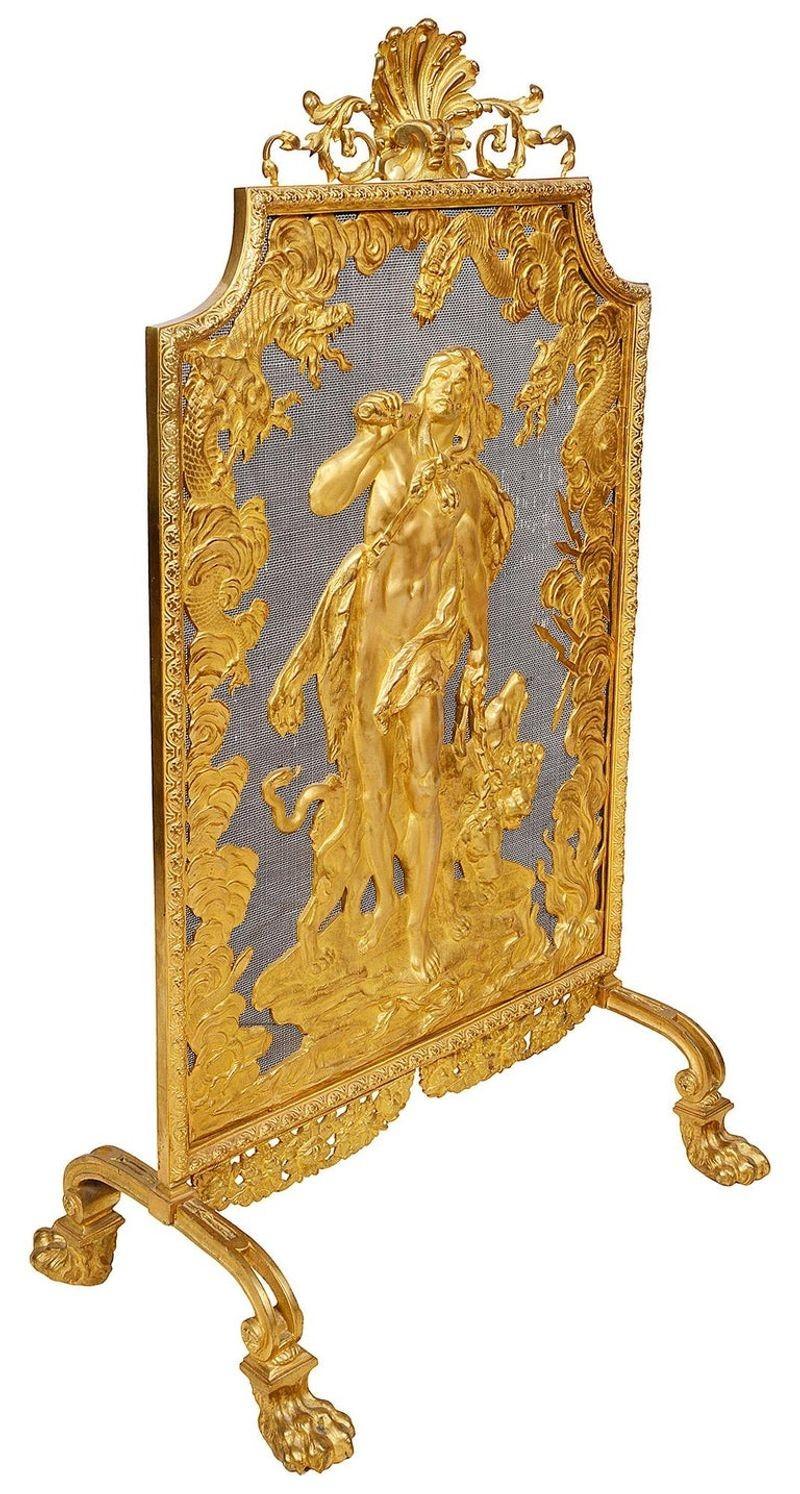 19th Century Henry Dasson Gilded Ormolu Fire Screen, depicting Heracles and Cerberus, Circa 1 For Sale