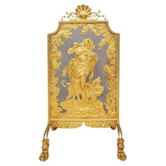 Used Henry Dasson Gilded Ormolu Fire Screen, depicting Heracles and Cerberus, Circa 1