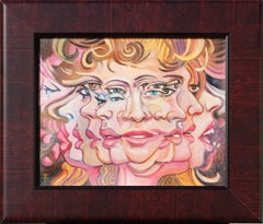  "A Few Too Many" Pink Toned Abstract Figurative of Multiple Faces of Women
