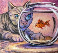 "Cat Fish" Contemporary Pink Toned Surrealist Still Life Painting