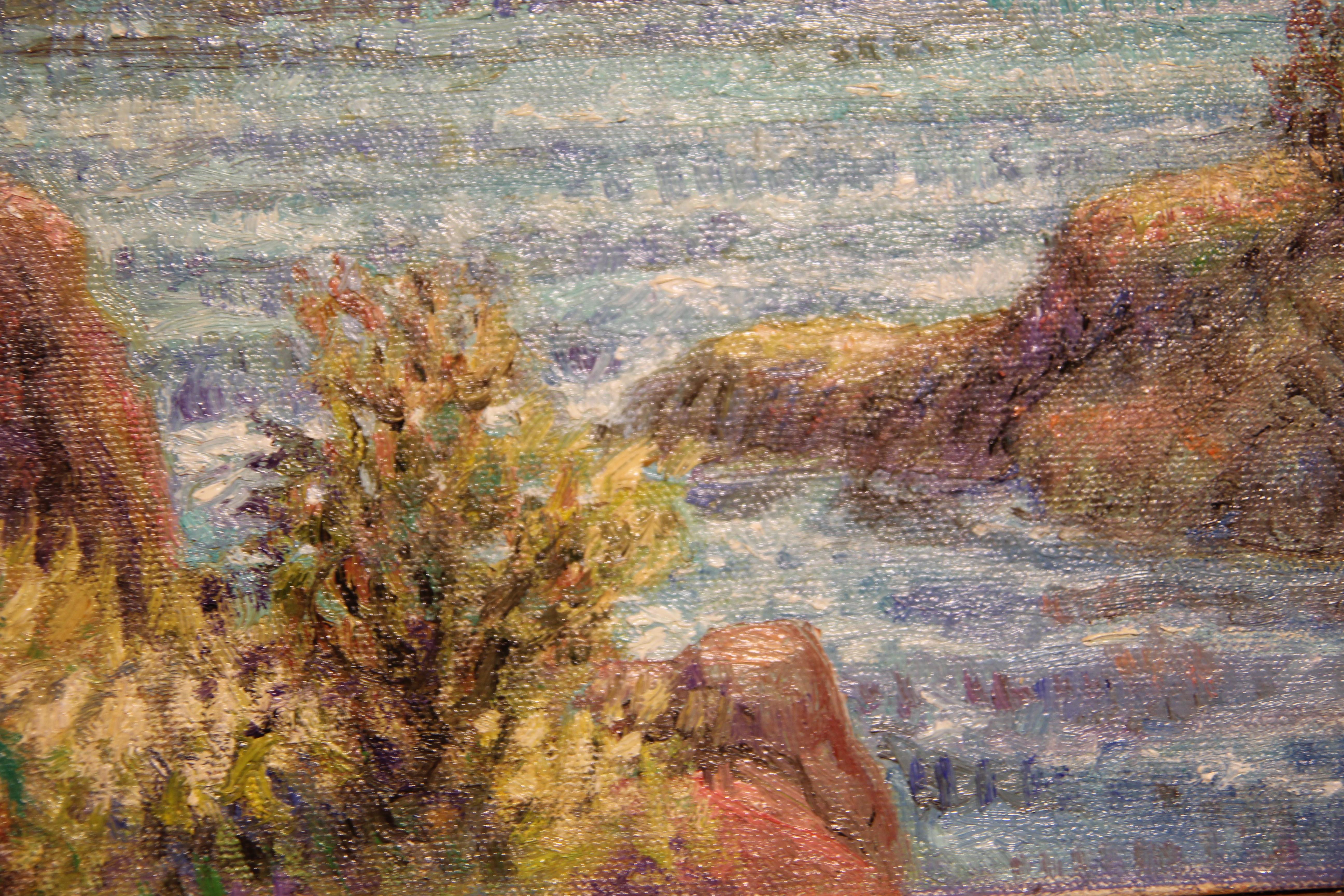 “Cliffside” Contemporary Impressionist Seaside Landscape Nature Painting - Brown Abstract Painting by Henry David Potwin