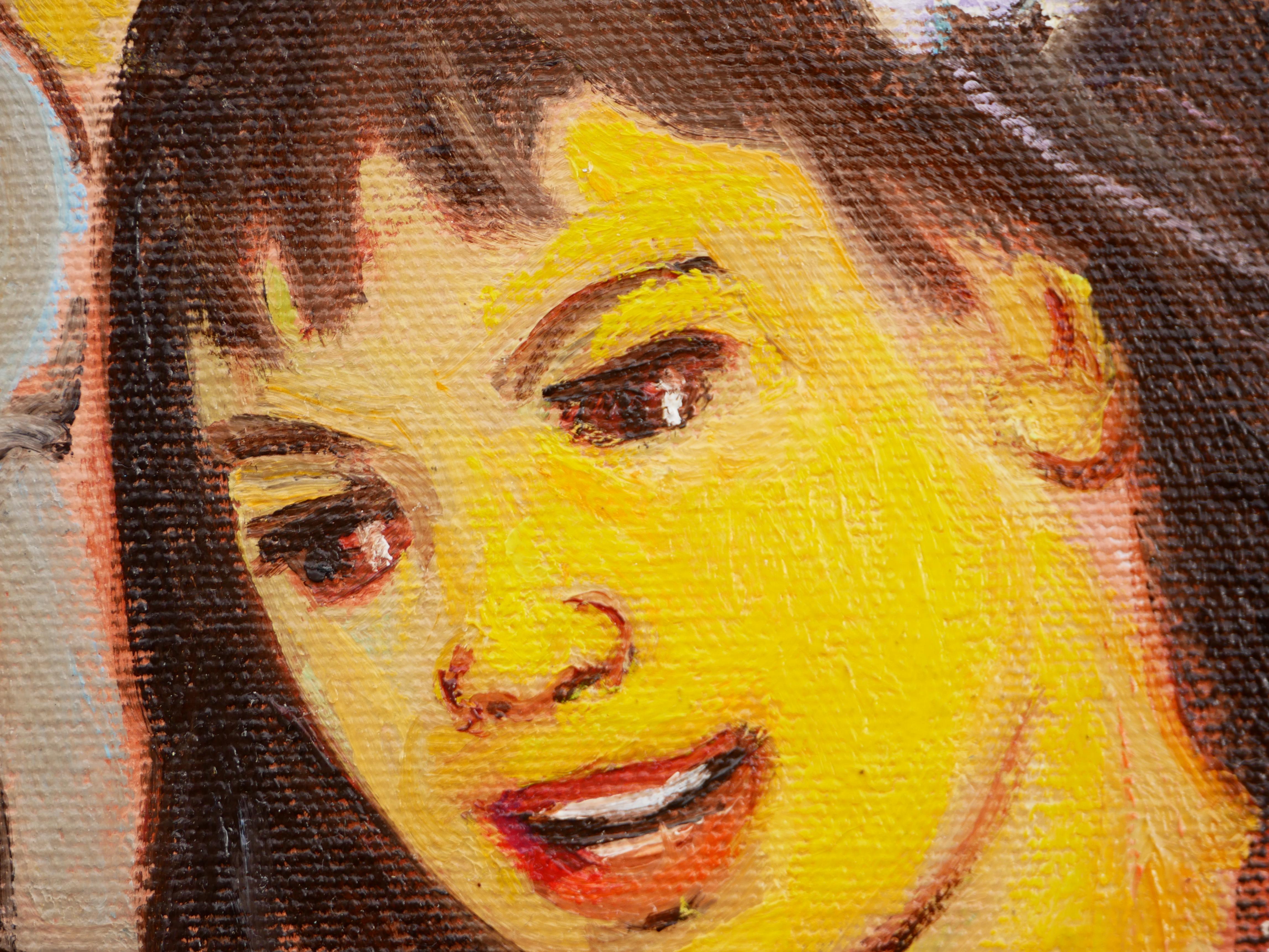 Zeitgenössisches gelb getöntes surrealistisches Porträtgemälde eines jungen Mädchens, „Dolls“ im Angebot 9
