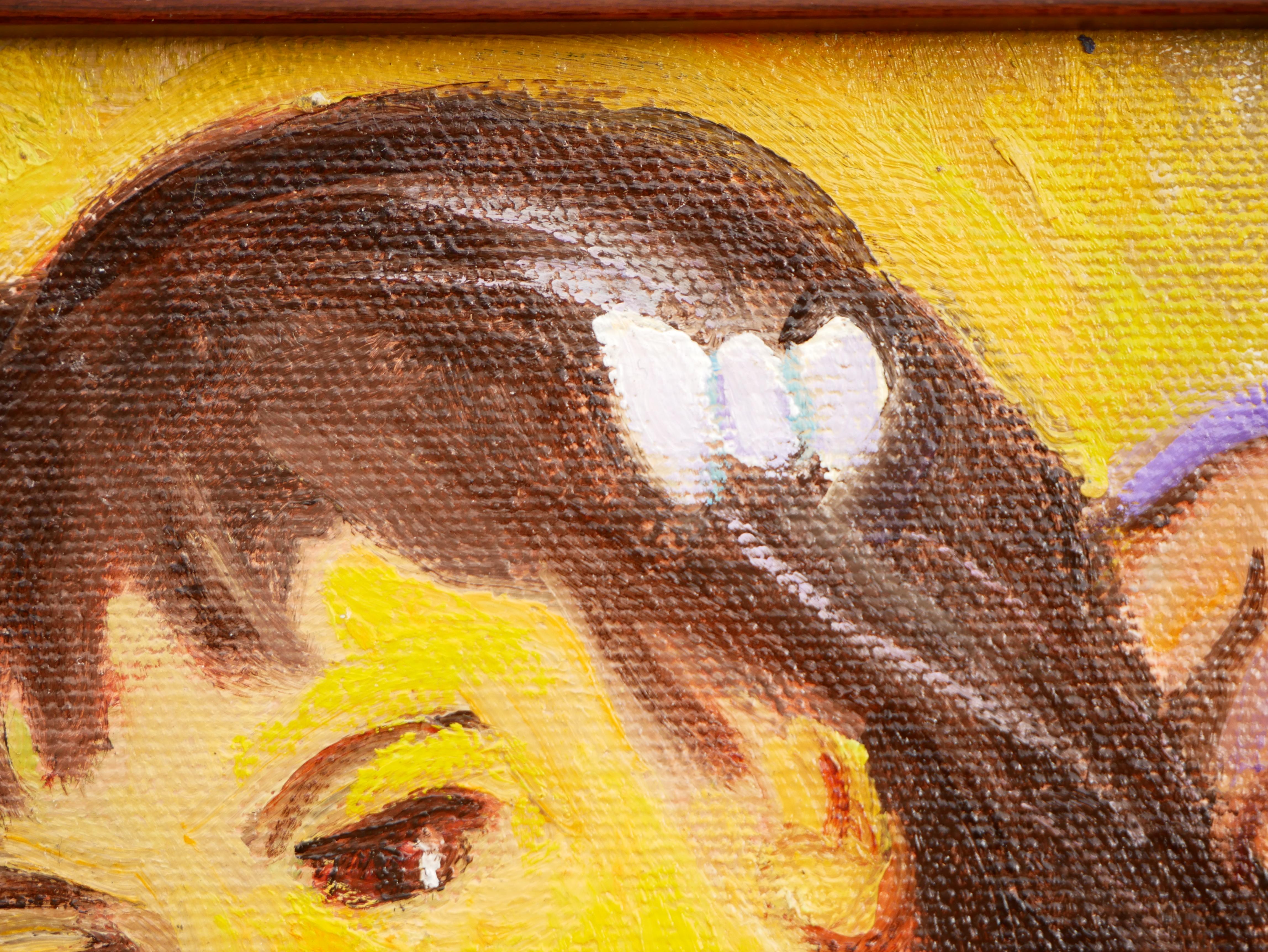 Zeitgenössisches gelb getöntes surrealistisches Porträtgemälde eines jungen Mädchens, „Dolls“ im Angebot 13