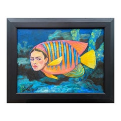 "Frida Fish" Contemporary Surrealist Jewel Toned Tropical Ocean Life Painting