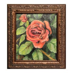 “Hungry Rose” Surrealist Flower with Teeth Still Life Painting (CUSTOM DEPOSIT)