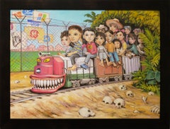 "La Bestia" Contemporary Surrealist Border Train Commentary Painting