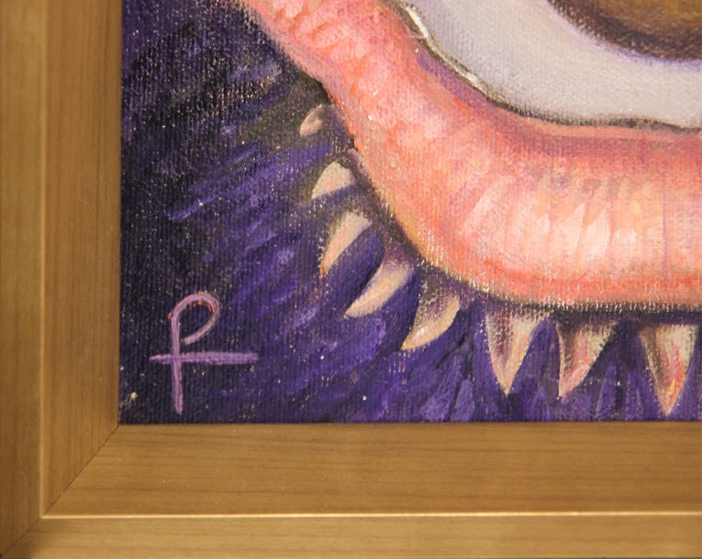 “Mark of the Gossip” Contemporary Surrealist Abstract Eyeball and Lips Painting For Sale 3