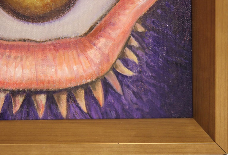 “Mark of the Gossip” Contemporary Surrealist Abstract Eyeball and Lips Painting For Sale 4
