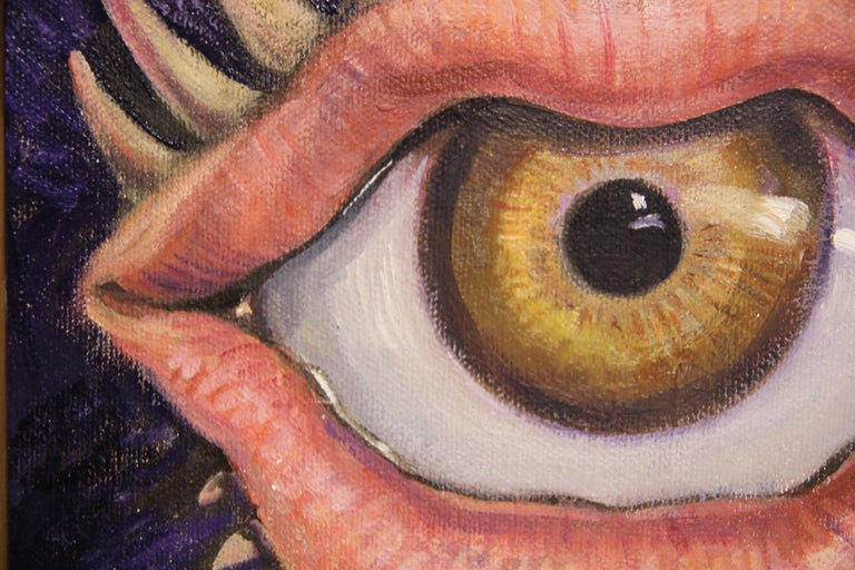 “Mark of the Gossip” Contemporary Surrealist Abstract Eyeball and Lips Painting For Sale 5