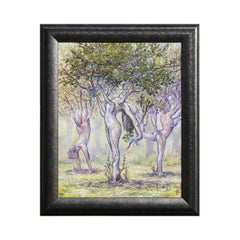 "Natural Yoga" Green & Purple Surrealist Forest Landscape with Figurative Trees