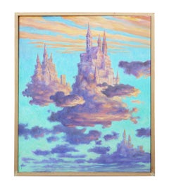 "Pastel Castle in the Sky" Soft Hued Contemporary Surrealist Landscape Painting