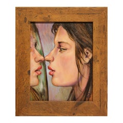 “Practice Kiss” Pastel Contemporary Surrealist Figurative Portrait of a Woman