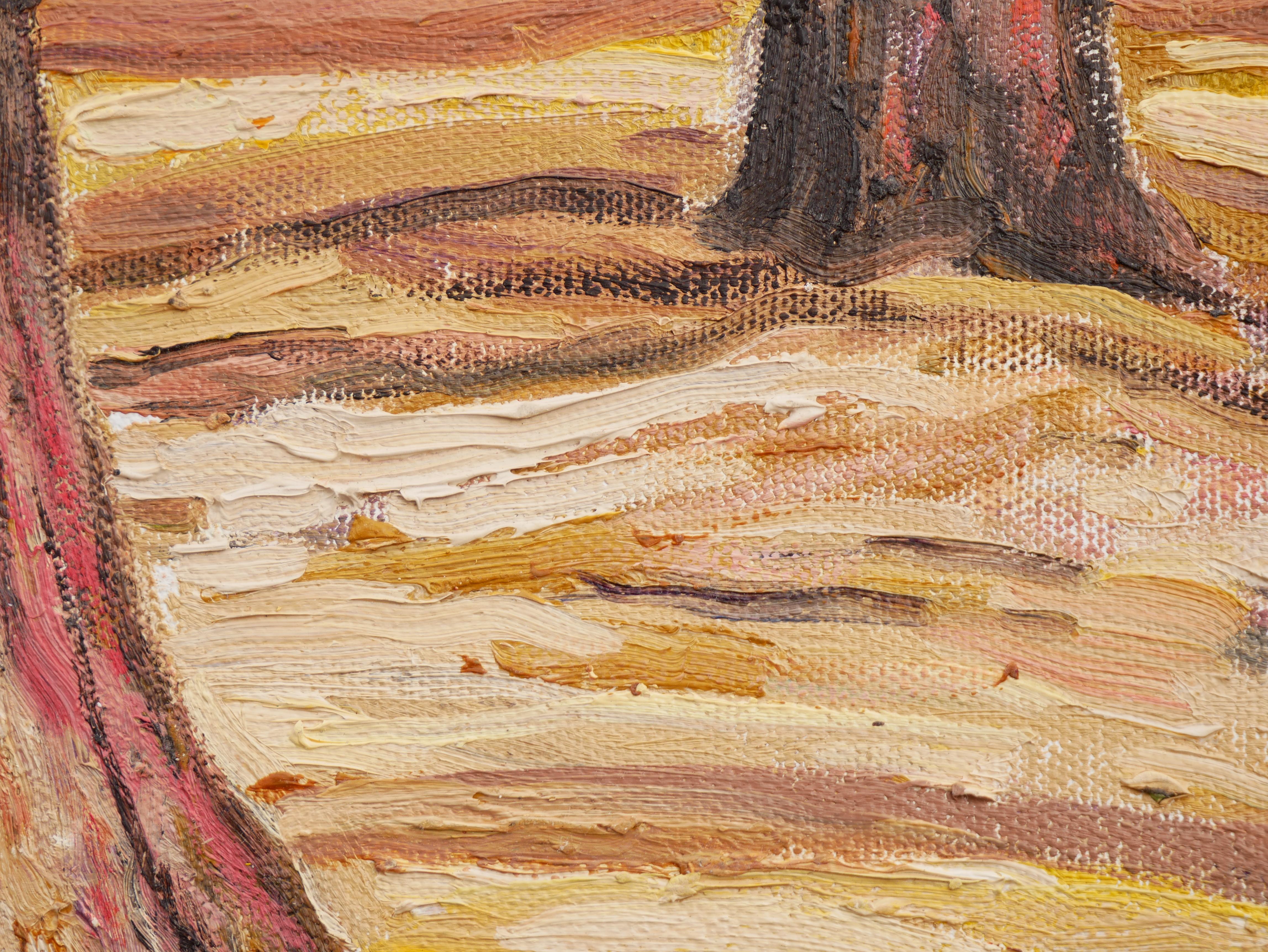 „ Totenkopf Contemplating A Stone“ Zeitgenössisches pastellfarbenes surrealistisches Landschaftsgemälde im Angebot 7