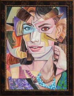 "Some Girls" Jewel Toned Abstract Figurative Collage-Style Portrait of a Woman