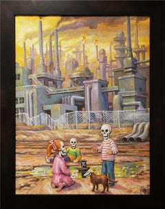 "Toy Boat, Toy Boat, Toy Boat" Contemporary Surrealist Industrial Field Painting