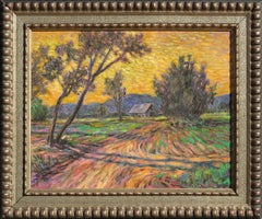 "Twilight Ozarks" Yellow, Orange, and Purple Post-Impressionist Rural Landscape