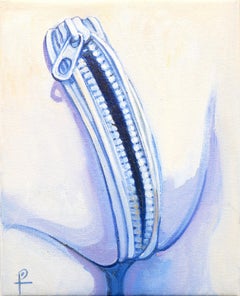 "Unzipped" Contemporary Pastel Blue Toned Risqué Surrealist Painting