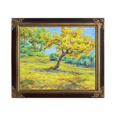 "Yellow Tree" Modern Post-Impressionist Yellow & Blue Abstract Forest Landscape