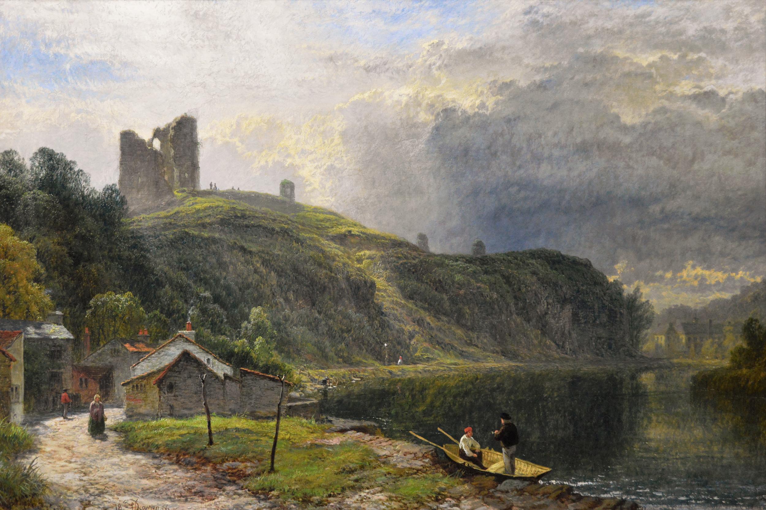 19th Century landscape oil painting of Knaresborough Castle  - Painting by Henry Dawson