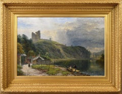 Peinture à l'huile de paysage du XIXe siècle représentant le château de Knaresborough 