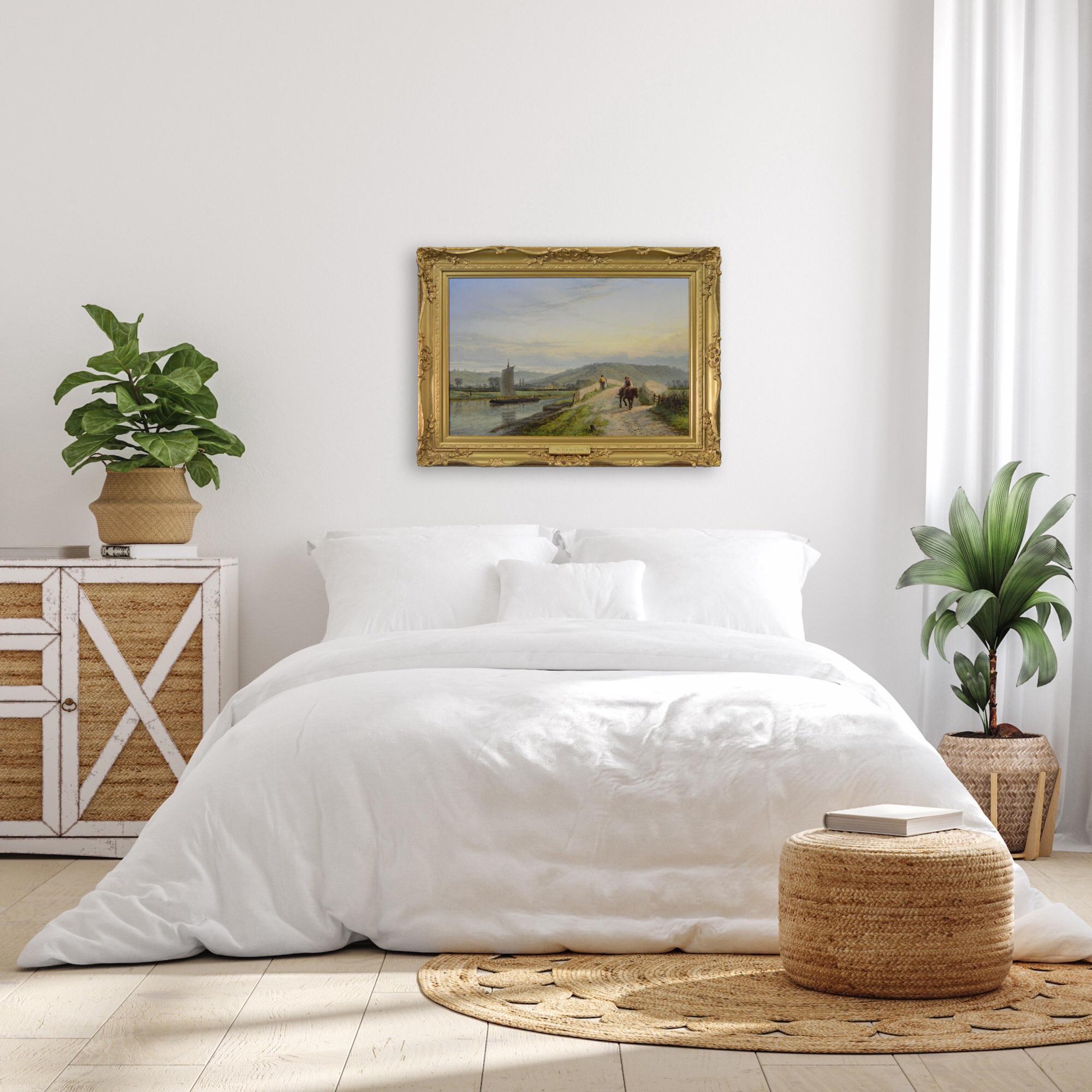 Pintura al óleo de paisaje fluvial del siglo XIX de Colwich Hills en venta 6