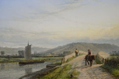 19th Century river landscape oil painting of Colwich Hills