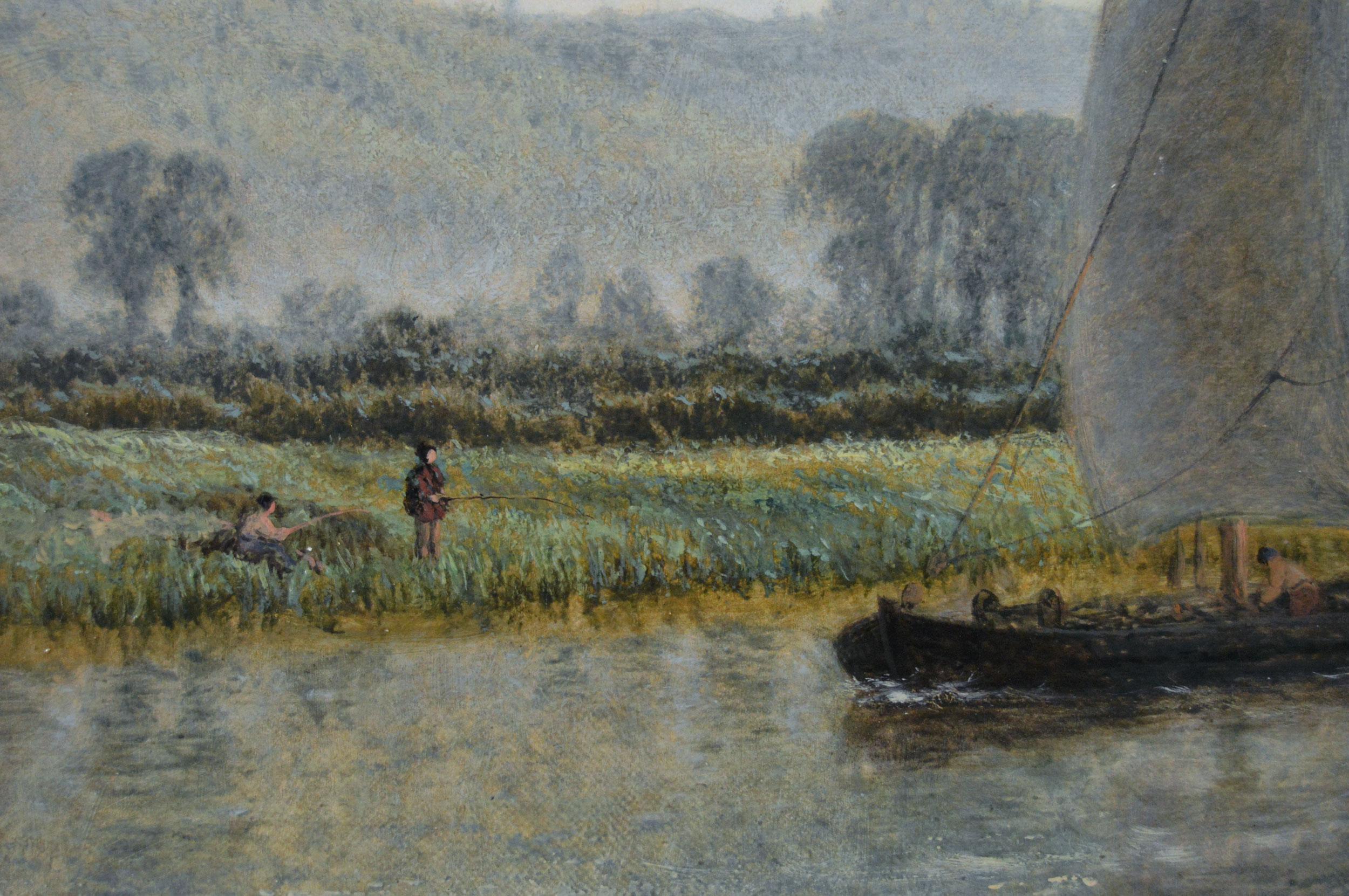 Pintura al óleo de paisaje fluvial del siglo XIX de Colwich Hills en venta 2