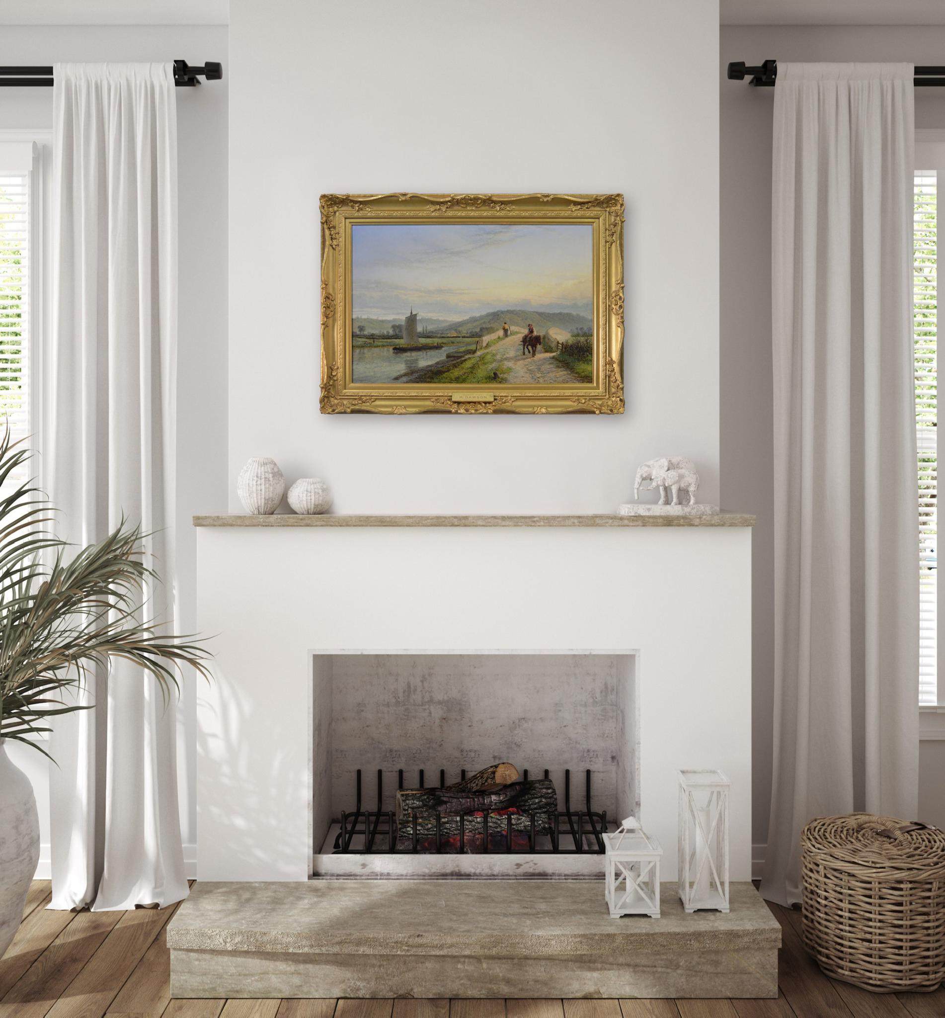 Pintura al óleo de paisaje fluvial del siglo XIX de Colwich Hills en venta 4