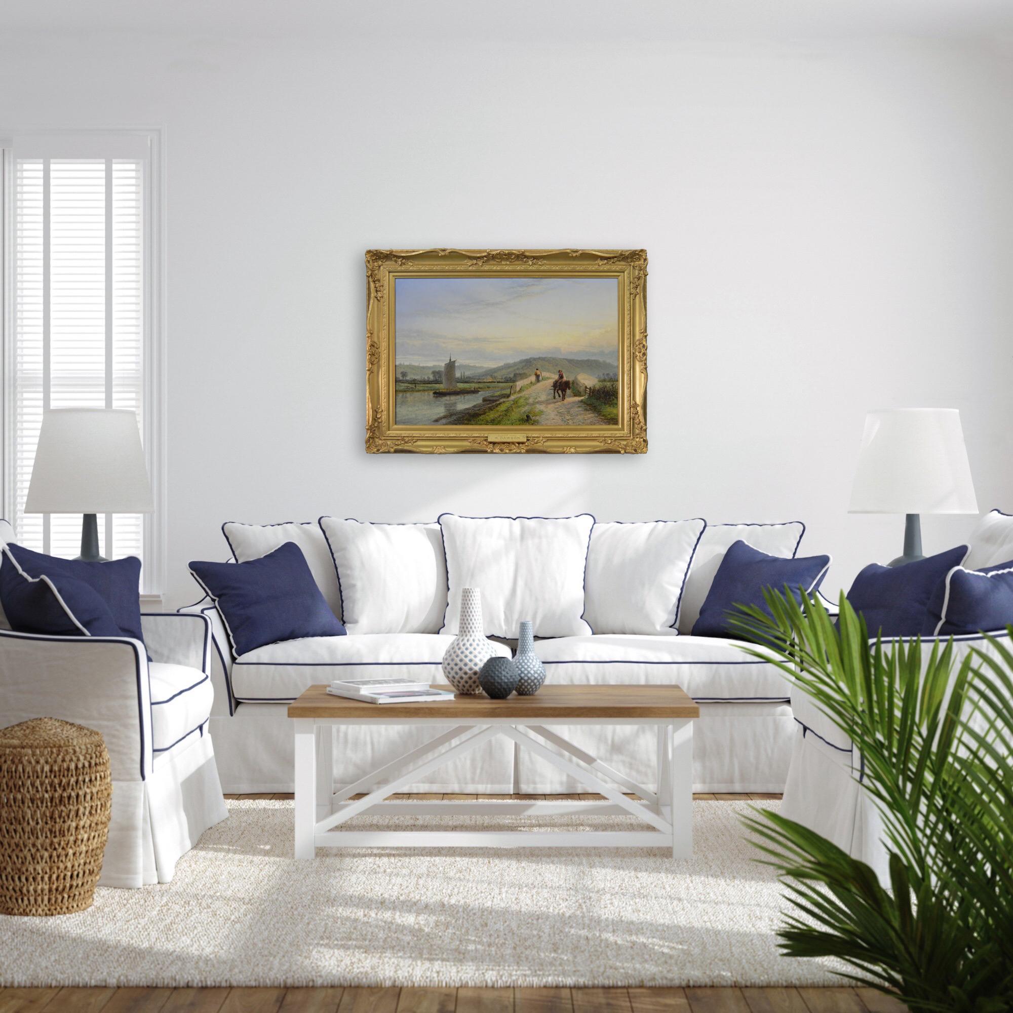 Pintura al óleo de paisaje fluvial del siglo XIX de Colwich Hills en venta 5