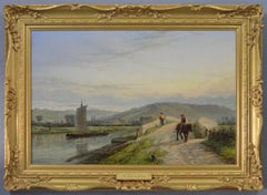 19th Century river landscape oil painting of Colwich Hills