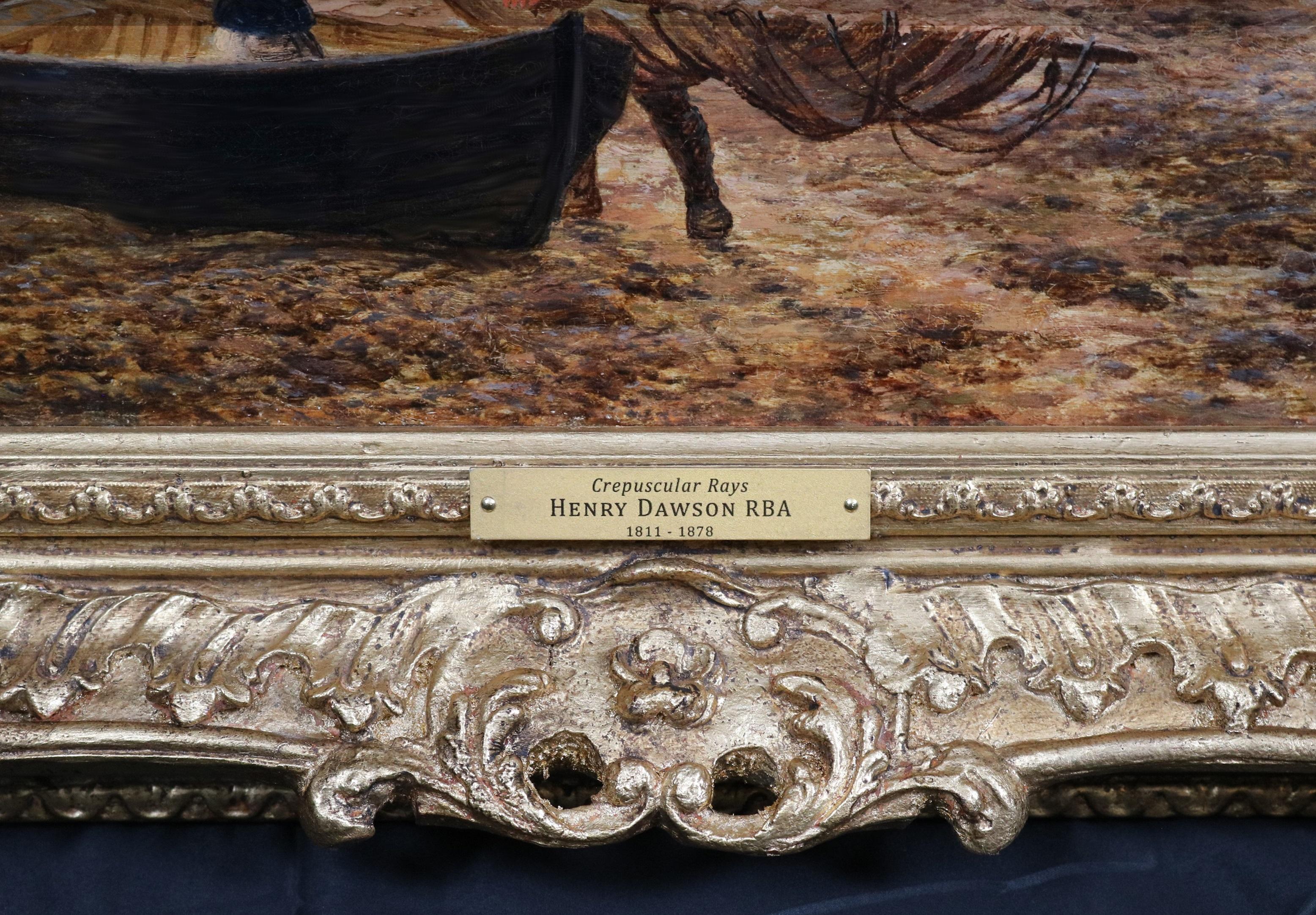 Crepuscular Rays - Ölgemälde aus dem 19. Jahrhundert mit englischem Sonnenuntergang an der Küste im Angebot 6