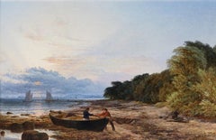 Crepuscular Rays - 19th Century Oil Painting of English Coastal Evening Sunset