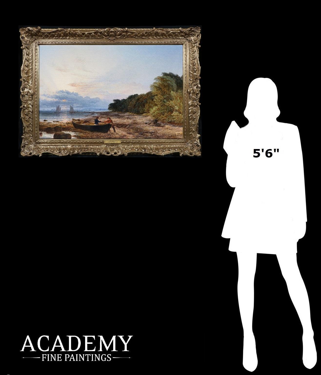 Crepuscular Rays - Ölgemälde aus dem 19. Jahrhundert mit englischem Sonnenuntergang an der Küste (Englische Schule), Painting, von Henry Dawson