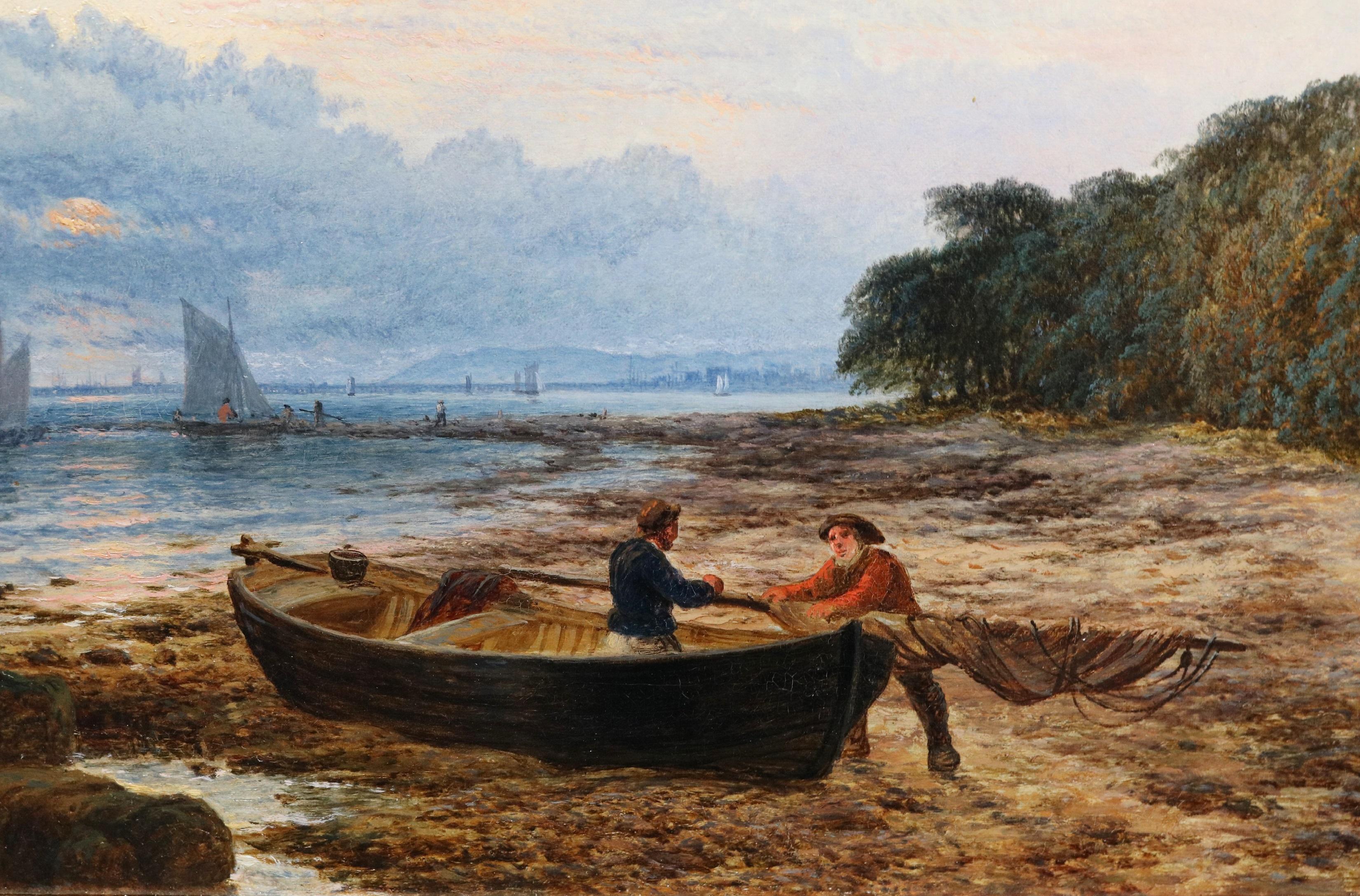 Crepuscular Rays - Ölgemälde aus dem 19. Jahrhundert mit englischem Sonnenuntergang an der Küste im Angebot 1