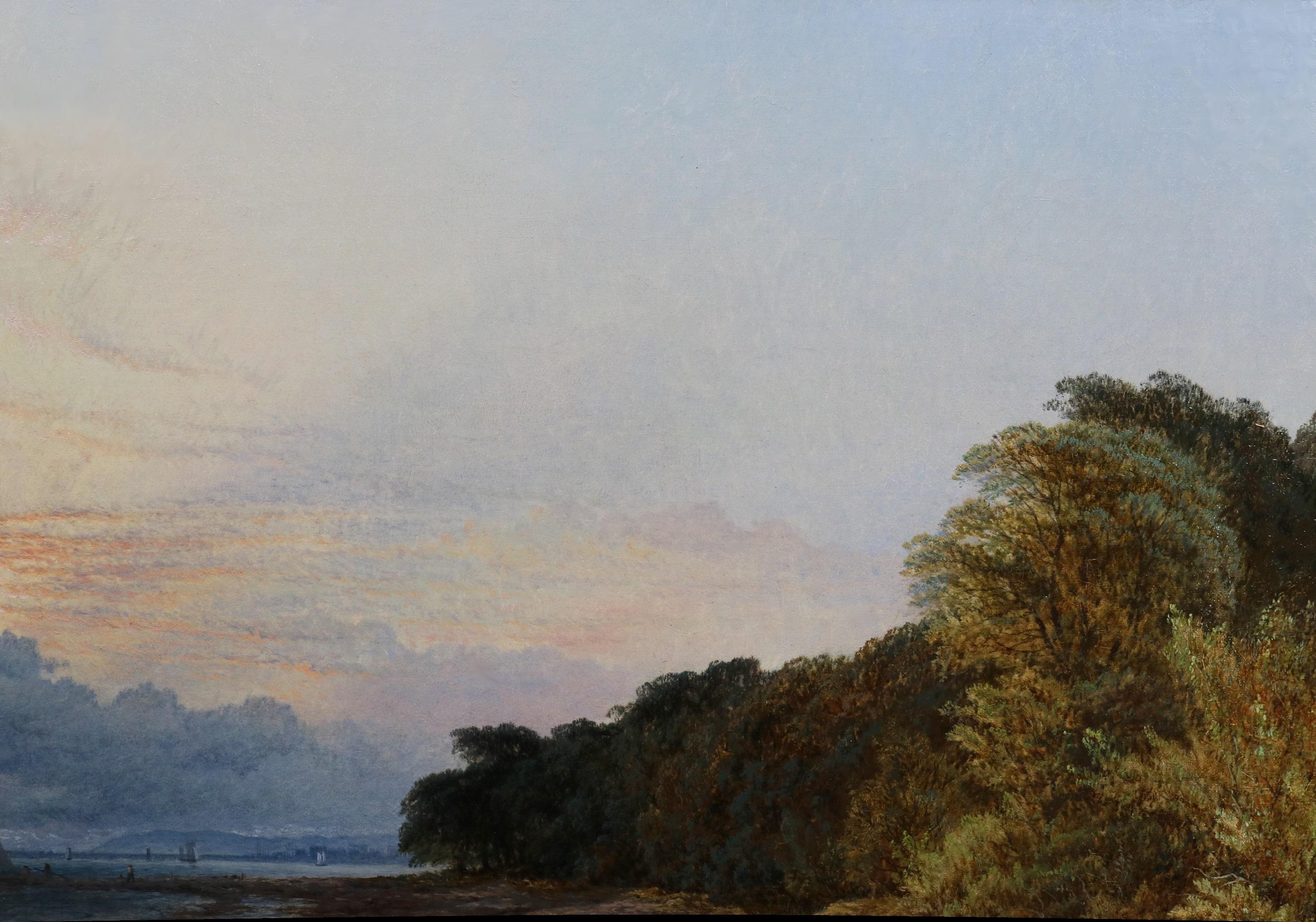 Crepuscular Rays - Ölgemälde aus dem 19. Jahrhundert mit englischem Sonnenuntergang an der Küste im Angebot 2