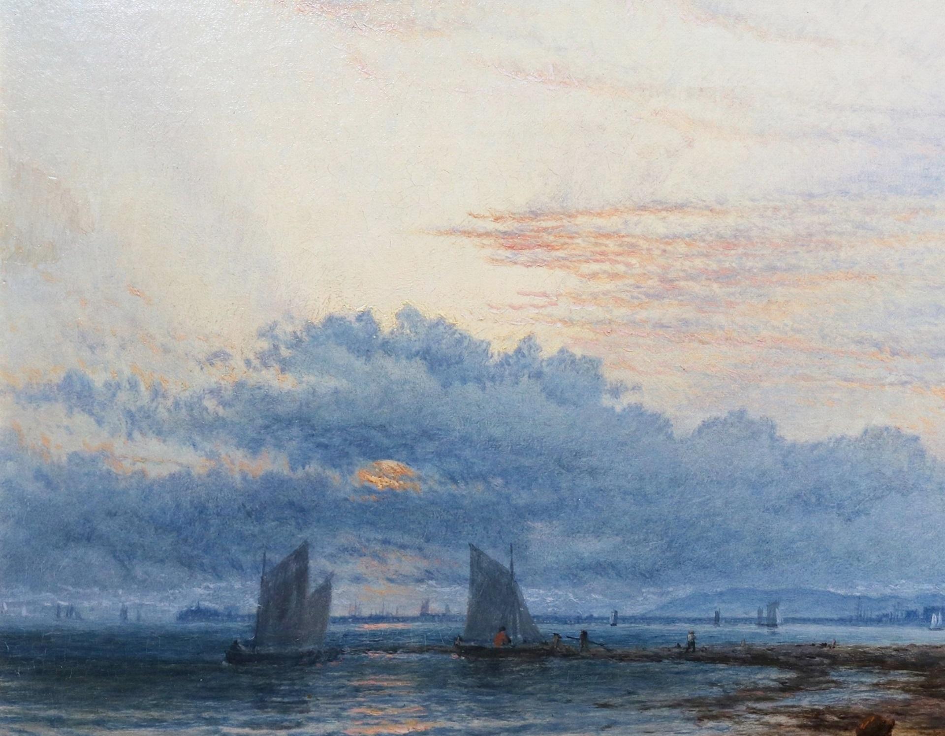 Crepuscular Rays - Ölgemälde aus dem 19. Jahrhundert mit englischem Sonnenuntergang an der Küste im Angebot 4