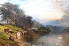 Atardecer a orillas del río Trent Wilford Nr Nottingham Paisaje pintura al óleo