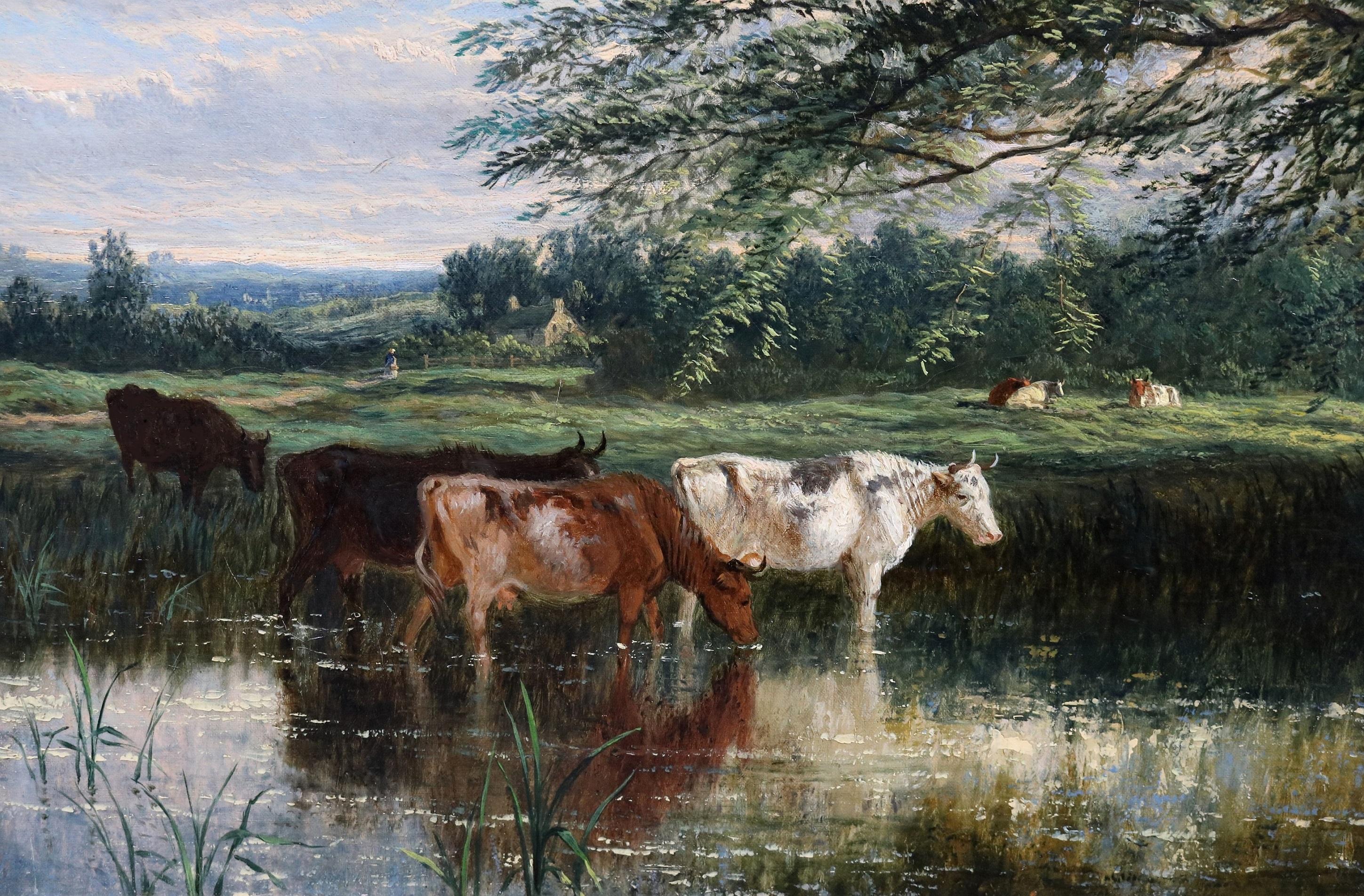 On the Ribble, Summertime - Large 19th Century English Landscape Oil Painting For Sale 4