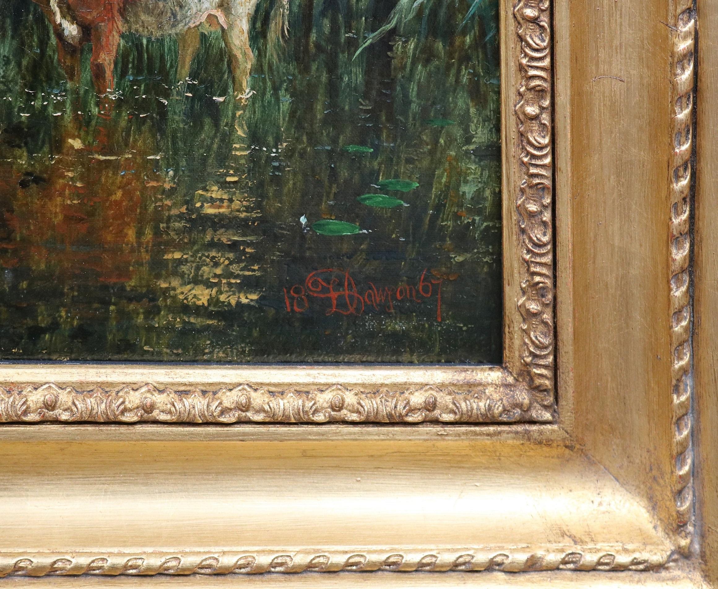 Sombra de verano - Pintura al óleo del siglo XIX de un paisaje fluvial inglés de Lancashire en venta 5
